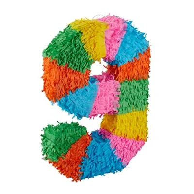 Abbildung von Relaxdays 10025189_911 Birthday Number Anzahl Pinata Geburtstag, Zahl 9, zum Aufhängen, Kinder &amp; Erwachsene, Papier, selbst Befüllen, Piñata, bunt, 9 (EU)
