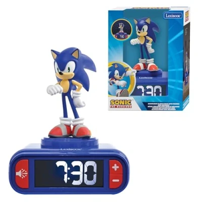 Abbildung von Lexibook, Sonic The Hedgehog, Nachtlicht Wecker, Klänge und Melodien, Hintergrundbeleuchtetes LCD Display, Leuchtend, Snooze, Blau, RL800SN