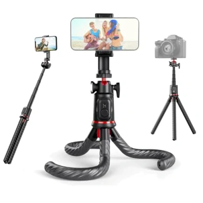 Abbildung von Rollei Easy Creator MonkeyPod Flexibles Mini Stativ &amp; Selfie Stick mit Wireless Fernbedienung, Gorillapod Handyhalterung 360 Kugelkopf für Smartphone und Kamera, Flexible Handy