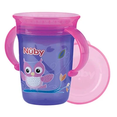 Abbildung von Nuby 360 Wonder Cup mit Handgriffen Trinklernbecher Trinkrand 240 ml Auslaufsicher Becher für Babys und Kinder BPA frei Lila 6+ Monate