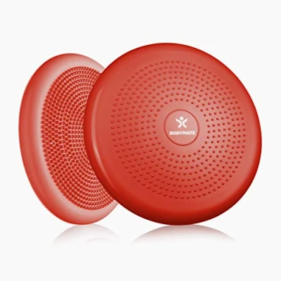 Abbildung von BODYMATE Ballsitzkissen inkl. Pumpe Pepper RED 34cm Durchmesser Balance Kissen, Luftkissen, Pad, Noppenkissen Core , Fitness Reha Koordinations und Rückentraining