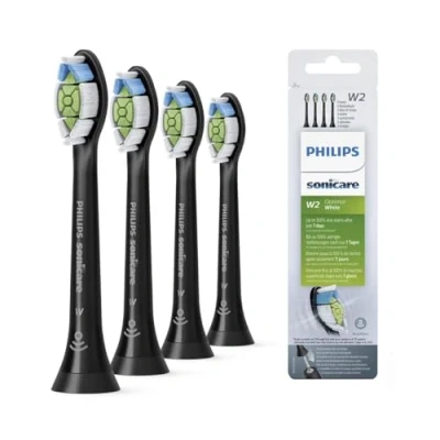 Abbildung von Philips Sonicare Original W2 Optimal White Standard Bürstenköpfe für Schallzahnbürsten 4er Pack, in Schwarz (Modell HX6064/11)