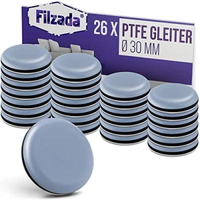 Abbildung von Filzada® 26x Teflongleiter Selbstklebend Ø 30 mm (rund) Profi Möbelgleiter/Teppichgleiter PTFE (Teflon)