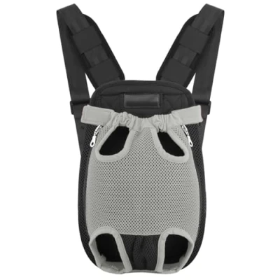 Abbildung von Pawaboo Verstellbarer Haustier Rucksack, Tragbare Hundetragetasche Legs Out Rucksäcke, Atmungsaktive Tasche für kleine mittelgroße Katzen Hunde Welpen, M, Grau