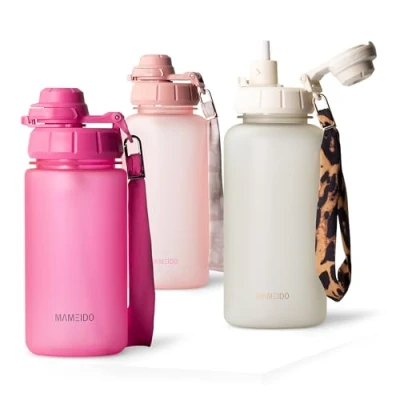 Abbildung von MAMEIDO Trinkflasche Kinder 500ml mit Strohhalm &amp; Trageschlaufe aus Tritan, Wasserflasche auslaufsicher, Flasche BPA frei für Jungen Mädchen (Glow Couture, 0,5l)