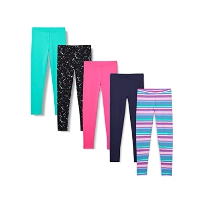 Abbildung von Amazon Essentials Mädchen Leggings, 5er Pack, Aquagrün/Marineblau/Rosa/Schwarz Sterne/Streifen, 8 Jahre