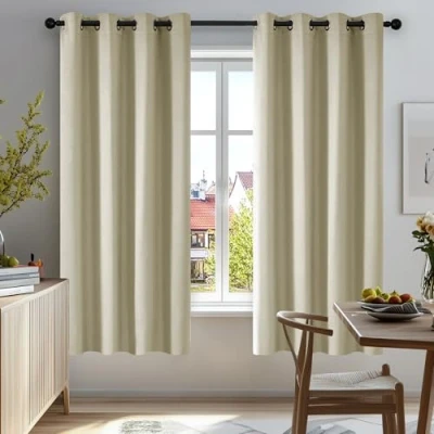 Abbildung von Deconovo Verdunkelungsvorhang Dicke Gardine mit Ösen Wohnzimmer Thermogardine gegen Kälte, 175x140cm(HöhexBreite), Beige, 2er Set