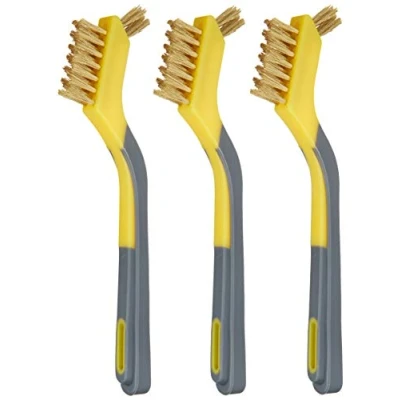 Abbildung von Amazon Basics Mini Bürsten aus Messing, weicher Griff, 3 Stück, 12.7 mm, gelb grau, zum Reinigen und Entfernen von Rost