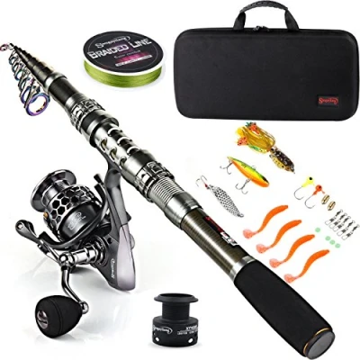 Abbildung von Sougayilang, Teleskopangel/Angelrolle, Kohlefaser Angelrute/Spinnrollen/Angelzubehör, ideal für Reisen, zum Angeln in Salzwasser und Süßwasser, Fishing Full Kits with Carrier Case, 1.8M/5.91FT