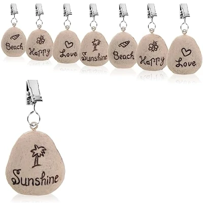 Abbildung von com four® 8X Tischdeckenbeschwerer wetterbeständige Tischtuchgewichte mit Klammer Tischtuchklammer in Stein Optik und Beach Design ca. 30 g (grau Steine)