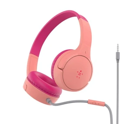 Abbildung von Belkin Sound Form Mini On Ear Kopfhörer mit Kabel Für Kinder, integriertem Mikrofon die Schule, Reisen, Zum Spielen, Geräte 3,5 mm Klinkenanschluss, Rosa, One Size