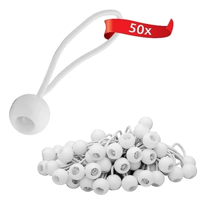 Abbildung von ECENCE 50x Spanngummi, Planenspanner Set, Expanderschlingen mit Kunststoff Kugel, Zeltgummis für Planen, Pavillons, Zelte, Starke Spannkraft Weiss