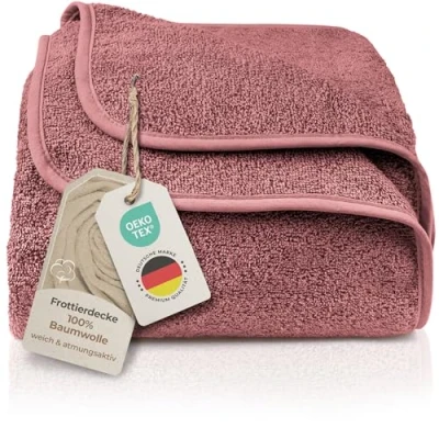 Abbildung von LAYNENBURG Premium Frottee Decke 150x200 cm 100% Baumwolle dünne &amp; leichte Sommerdecke Baumwolldecke als Sofa Bettdecke Frottierdecke kühlende (Altrosa)