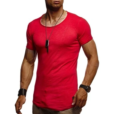 Abbildung von Leif Nelson T Shirt Herren Sommer Rundhals Ausschnitt 100% Baumwolle (Rot, Größe S) Regular Fit Rundkragen, Basic Männer Kurzarm