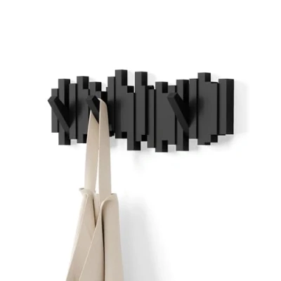 Abbildung von Umbra Stäbchen Garderobenhaken Moderne und Platzsparende Garderobenleiste mit 5 Beweglichen Haken für Jacken, Mäntel, Schals, Handtaschen Mehr, Schwarz
