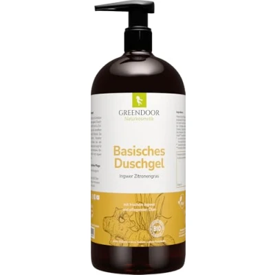 Abbildung von 500ml GREENDOOR Basisches Duschgel Ingwer Zitronengras, Biologisch abbaubar, Naturkosmetik ohne Sulfate/Parabene, natürliche frische bio Basische Körperpflege, pH basisch für Damen und Herren