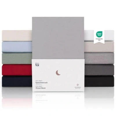 Abbildung von Blumtal® Premium Topper Spannbettlaken 140x200cm Jersey Oeko TEX zertifiziertes Baumwolle 100% 140x200 Laken Dunkelgrau