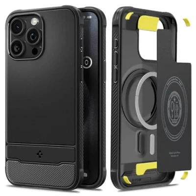Abbildung von Spigen Rugged Armor MagFit Matte Hülle Kompatibel mit iPhone 15 Pro MagSafe Schwarz