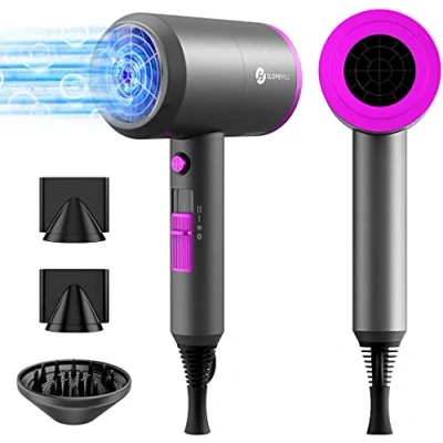 Abbildung von Ionen Föhn AC Motor 1800W Haartrockner, Slopehill Schnelltrocknen Hair Dryer, Salon Haarfön mit Heiß /Kalttaste, 3 Fön Concentrators and Diffuser, Temperatureinstellungen, 2 Gang（Violett）