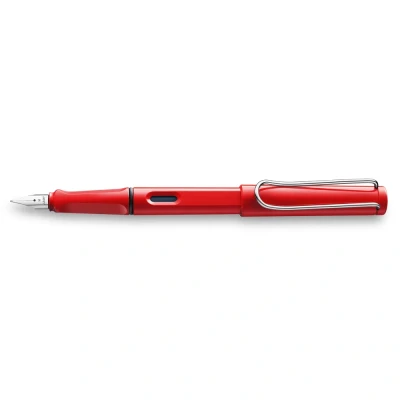 Abbildung von Lamy safari red Füller Füllhalter mit ergonomischem Griff &amp; polierter Stahlfeder in Strichbreite B robuster ASA Kunststoff inkl. Tintenpatrone T 10 blau Rechtshänder