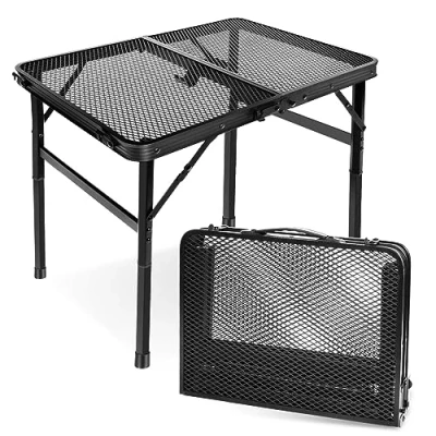 Abbildung von E EASTSTORM Campingtisch Klappbar 60x40cm，Beistelltisch，Gartentisch，Grilltisch mit Metallgitterplatte，Leicht und Tragbar Kleiner Tisch，Klapptisch 2 Höhenverstellbar（27/56cm） für Camping (Schwarz)