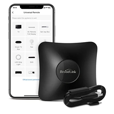 Abbildung von BroadLink RM4 Pro S und Sensorkabelsatz, universeller RF IR Fernbedienungshub mit USB Kabel Temperaturfeuchtigkeitsmonitor Kabel, Funktioniert Alexa, Google Home, IFTTT