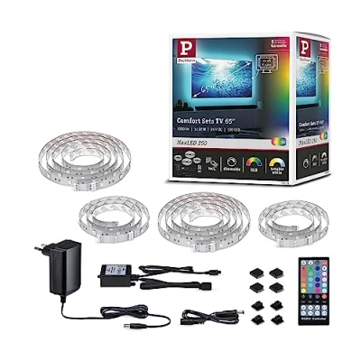 Abbildung von Paulmann 78876 MaxLED 250 LED Strip TV Comfort Basisset 65 Zoll 4,3m 22W 234lm/m 28LEDs/m RGBW+ 24VA dimmbar, Silber