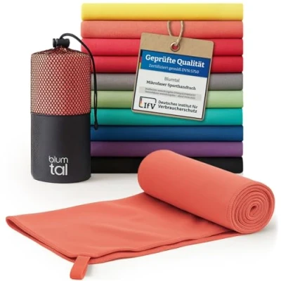 Abbildung von Blumtal Mikrofaser Handtuch 140x70 cm Sporthandtuch aus schnelltrockneder Fitness Sport Handtücher Fitnessstudio Mikrofaserhandtuch Gym Towel Coral
