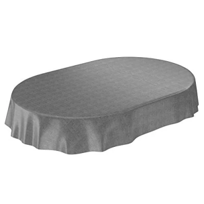 Abbildung von ANRO Wachstuchtischdecke Wachstuch Wachstischdecke Tischdecke Wachstuchdecke Anthrazit Leinenoptik Oval 180x140cm eingefasst