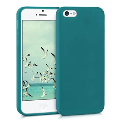 Abbildung von kwmobile Hülle kompatibel mit Apple iPhone SE (1.Gen 2016) / 5 5S weiches TPU Silikon Case Cover geeignet für kabelloses Laden Petrol matt