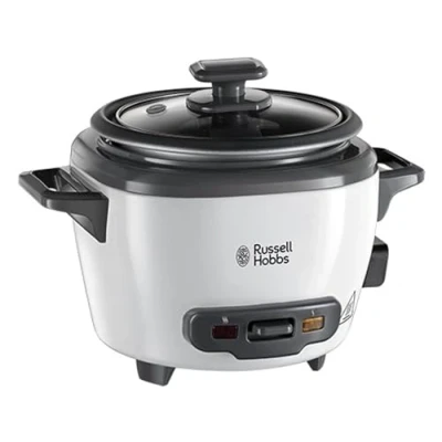 Abbildung von Russell Hobbs Reiskocher mini [small] 0,4l (Warmhaltefunktion, antihaftbeschichteter Gartopf, Reislöffel &amp; Messbecher, ideal auch für Quinoa Couscous, Reiswärmer) 27020 56, ‎Weiß/Schwarz