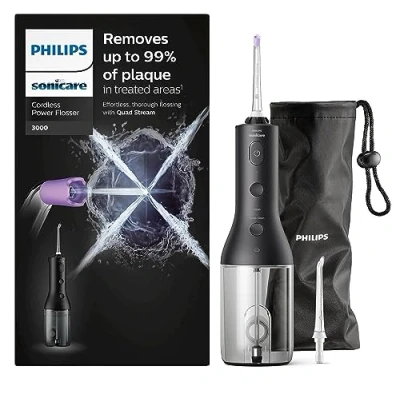 Abbildung von Philips Sonicare kabelloser Power Flosser 3000 Munddusche, Wasser für Zähne, Zahnfleisch und Zahnpflege, in schwarz (Modell HX3826/33)