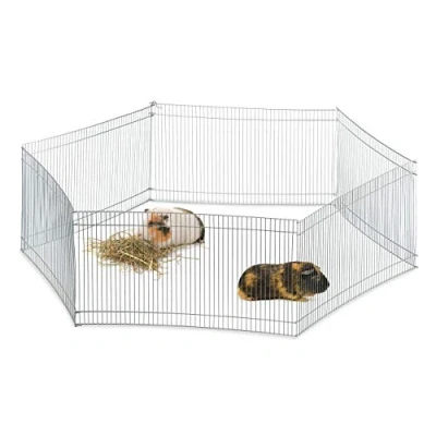 Abbildung von Relaxdays Freilaufgehege Kleintiere, 6 Elemente, engmaschig, Freilauf f. Meerschweinchen &amp; Co., verzinkt, H 27cm, Silber