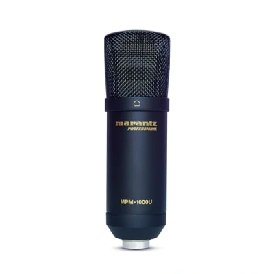 Abbildung von Marantz Professional MPM 1000U Großmembran USB Kondensator Mikrofon mit Nierencharakteristik für Podcast, Studio, Gaming Kabel und Mic Clip