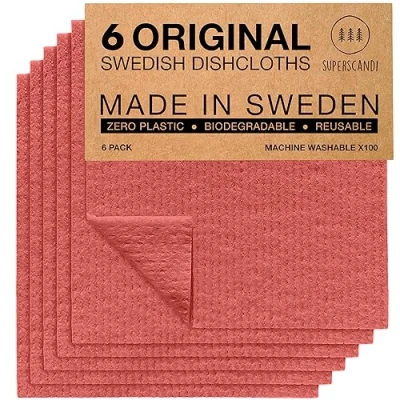 Abbildung von SUPERSCANDI Schwedische Spüllappen &amp; Spültücher [6er Set] in kastanienbraun, Waschbar Wiederverwendbar für eine Nachhaltige Küche Schwammtücher, Geschirrtücher Baumwolle Waschlappen, Putzlappen