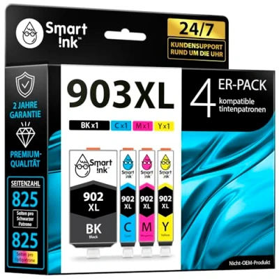 Abbildung von Smart Ink Kompatible Druckerpatronen als Ersatz für HP 903 XL 903XL 4 Multipack (Schwarz &amp; Blau Rot Gelb) mit Advanced Chip Technology Kompatibel Officejet 6950 Pro 6960 6970 Drucker