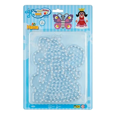 Abbildung von Hama Perlen 8102 Stiftplatten 2er Set für Maxi Bügelperlen mit Durchmesser 10 mm, Motive Schmetterling und Prinzessin in transparent, kreativer Bastelspaß Kinder Jugendliche