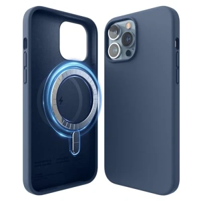 Abbildung von elago Magnetische Silikonhülle Kompatibel mit iPhone 13 Pro Max Hülle (6.7&quot;) MagSafe, Eingebaute Magnete, Hochwertiges Silikon, Schutzhülle, MagSafe Zubehör (Dunkelblau)
