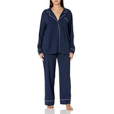 Abbildung von Amazon Essentials Damen Schlafanzug Set Baumwollmodal langärmliges Hemd und Lange Hose, Marineblau, S