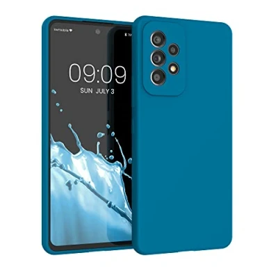 Abbildung von kwmobile Hülle kompatibel mit Samsung Galaxy A53 5G Silikon Handy Case Handyhülle weiche Oberfläche kabelloses Laden Karibikblau