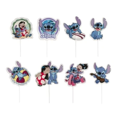 Abbildung von dekora Cupcake Toppers von Lilo und Stitch in 8 Designs Tortenstecker zum Dekorieren Cupcakes, Muffins, Torten anderen Süßigkeiten Lebensmittelechte Dekoration für Backwaren 16 Stück