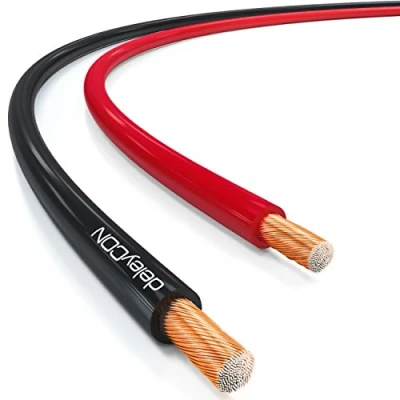 Abbildung von deleyCON 25m Lautsprecherkabel Boxenkabel 2x 1,5mm² Kupferüberzogenes Aluminium CCA Polaritätskennzeichnung 2x48x0,20mm Litze BauPVO/CPR Schwarz/Rot