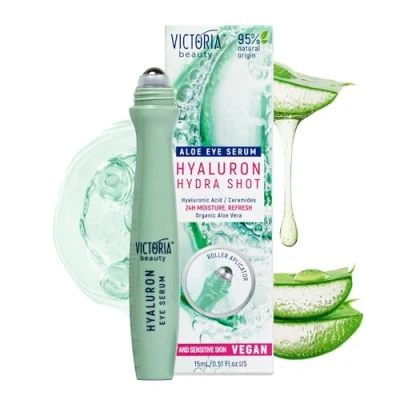Abbildung von Victoria Beauty Hyaluron Augen Roll On kühlend, Ceramide Augenserum gegen Falten und Augenringe, Augenroller mit Hyaluronsäure, Bio Aloe Vera Niacanimide, Anti Aging Augencreme, Augenpflege, 15ml