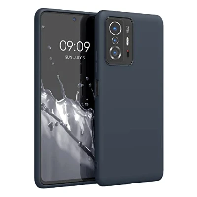 Abbildung von kwmobile Hülle kompatibel mit Xiaomi 11T / Pro weiches TPU Silikon Case Cover geeignet für kabelloses Laden Heidelbeerblau