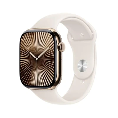 Abbildung von Apple Watch Series 10 4G 46mm Gold Titanium (Beiges Gumiarmband S/M)