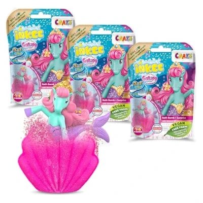 Abbildung von INKEE GALUPY MERMAID 3er Pack Meerjungfrau Badekugeln, 3x Kinder Badebomben mit Überraschung, Einhorn Spielzeug, Zuckerwatte Aroma