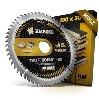 Abbildung von HM Kreissägeblatt 190x30 20 Z60 Wechselzahn für Akku Holz Super Feinschnitt. AMBOSS WERKZEUGE® Sägeblatt 190mm +Reduzierring 30mm. 190x20 komp. zu Makita DHS783.HS7601. HS7611. HS7101. 501