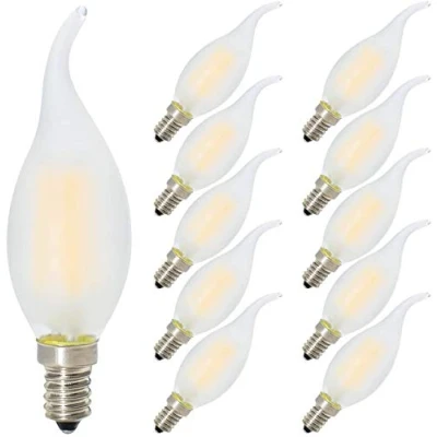 Abbildung von Tuoplyh 10er Pack 4W Dimmbar LED Lampe in Kerzenform mit E14 Fassung,Ersetzt 40 Watt,LED Filament Kerze Birne Windstoß Matt Warmweiß 2700K