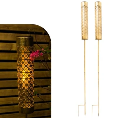 Abbildung von Gadgy Solar Gartenfackeln mit Beweglichem Flammeneffekt 2er Set LED Fackel Solarleuchten aus Metall Wetterfeste Gartenbeleuchtung &amp; Deko für Außenbereich, Terrasse Balkon