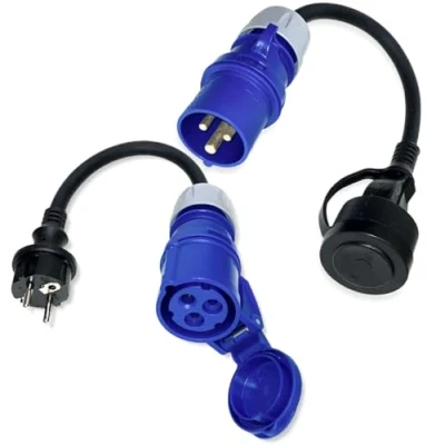 Abbildung von IntuiFlex CEE Adapter Set, 2X Schuko, Kabel 3x2.5 mm, H07RN F 3G2,5, 30 cm Camping Stromadapter, Schuko Stecker auf + Kupplung, 230V 16A 3 polig IP44